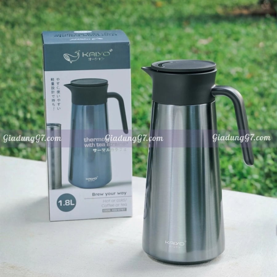 Bình giữ nhiệt kèm lọc trà Kaiyo 1.8L&nbsp;inox 304 size 1.8L Kaiyo được trang bị công nghệ giữ nhiệt chân không hiện đại giúp giữ nhiệt độ nóng/lạnh