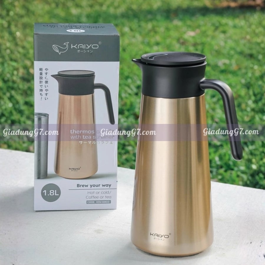 Bình giữ nhiệt kèm lọc trà Kaiyo 1.8L&nbsp;inox 304 size 1.8L Kaiyo được trang bị công nghệ giữ nhiệt chân không hiện đại giúp giữ nhiệt độ nóng/lạnh