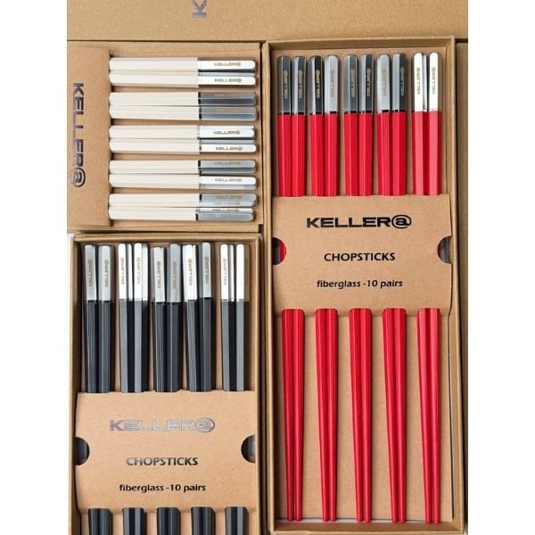 Bộ 10 đôi đũa sợi thủy tinh Keller - Màu Đen/Đỏ/Trắng Chất liệu cao cấp: Sợi thủy tinh bền chắc, chịu nhiệt lên đến 180°C, không cong vênh, nứt gãy.