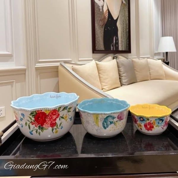 Bộ 3 Bát Gốm The Pioneer Woman Sweet Rose Sentiment Dễ Dàng Kết Hợp Với Bộ Sưu Tập Pioneer Woman