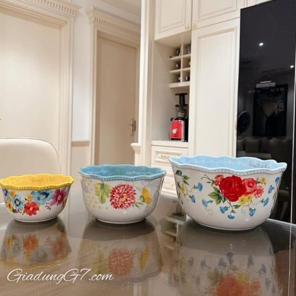 Bộ 3 Bát Gốm The Pioneer Woman Sweet Rose Sentiment Dễ Dàng Kết Hợp Với Bộ Sưu Tập Pioneer Woman