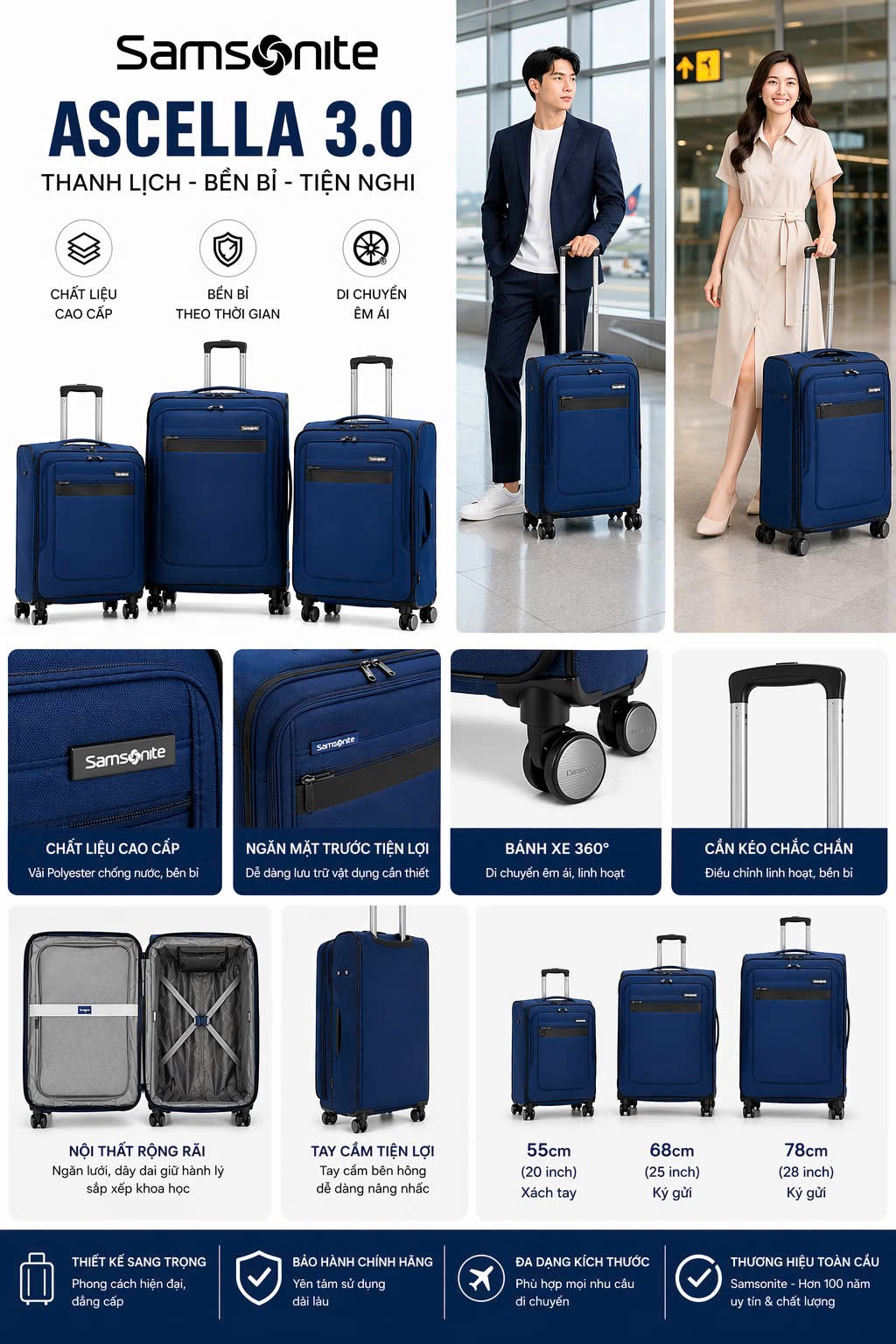 Bộ 3 vali vải Samsonite Ascella 3.0