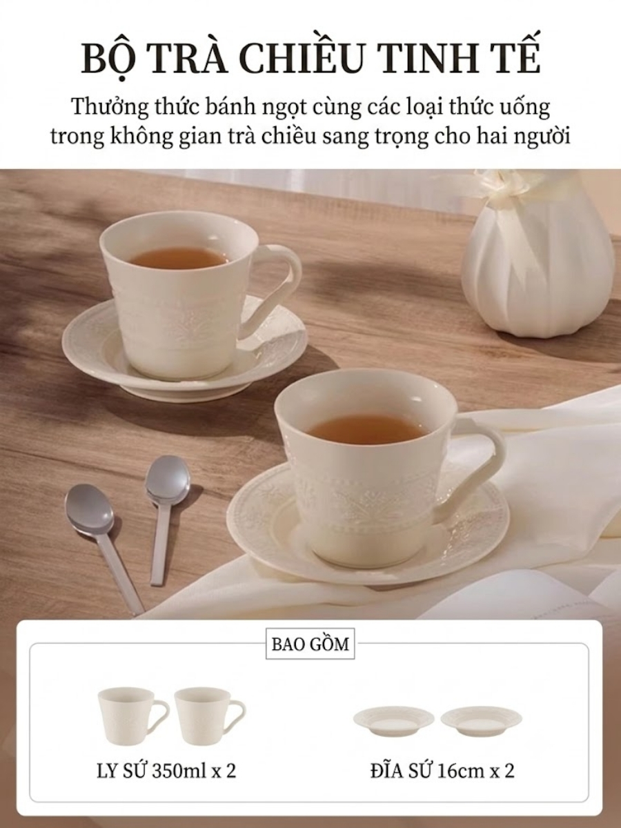 Bộ cốc chén Staub Margaret 4 món hoa Daisy Bộ trà chiều lãng mạn mới ra mắt Thiết kế hoa cúc tươi tắn Bánh ngọt, cà phê và trà được đóng gói đẹp mắt