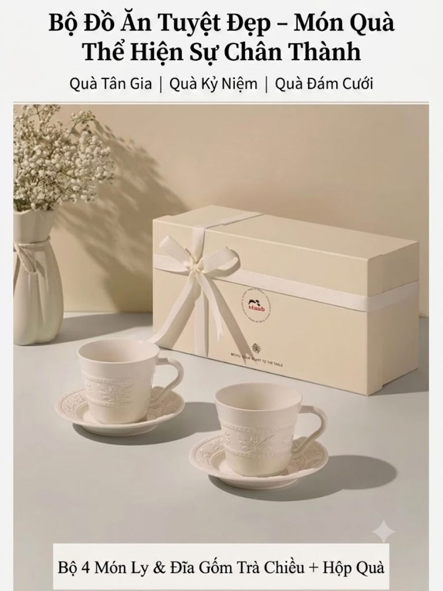Bộ cốc chén Staub Margaret 4 món hoa Daisy Bộ trà chiều lãng mạn mới ra mắt Thiết kế hoa cúc tươi tắn Bánh ngọt, cà phê và trà được đóng gói đẹp mắt