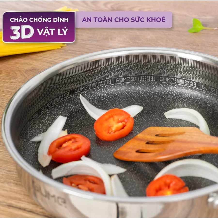 Chảo inox GUME GMPPS-2201 chống dính 3D vật lý chiên rán ít bám dính, an toàn sức khỏe