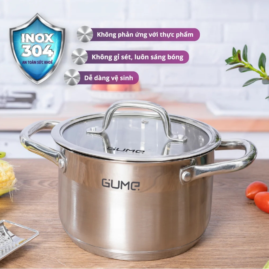 Nồi inox 304 GUME GMPPS-2201 an toàn thực phẩm, chống gỉ sét và dễ làm sạch