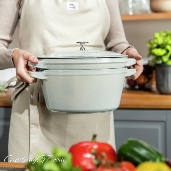 Bộ nồi chảo Staub 24cm 2in1 Tương thích với tất cả các loại bếp, bao gồm cả bếp từ; Nấu ăn tiết kiệm năng lượng