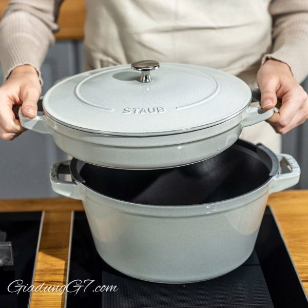 Bộ nồi chảo Staub 24cm 2in1 Tương thích với tất cả các loại bếp, bao gồm cả bếp từ; Nấu ăn tiết kiệm năng lượng