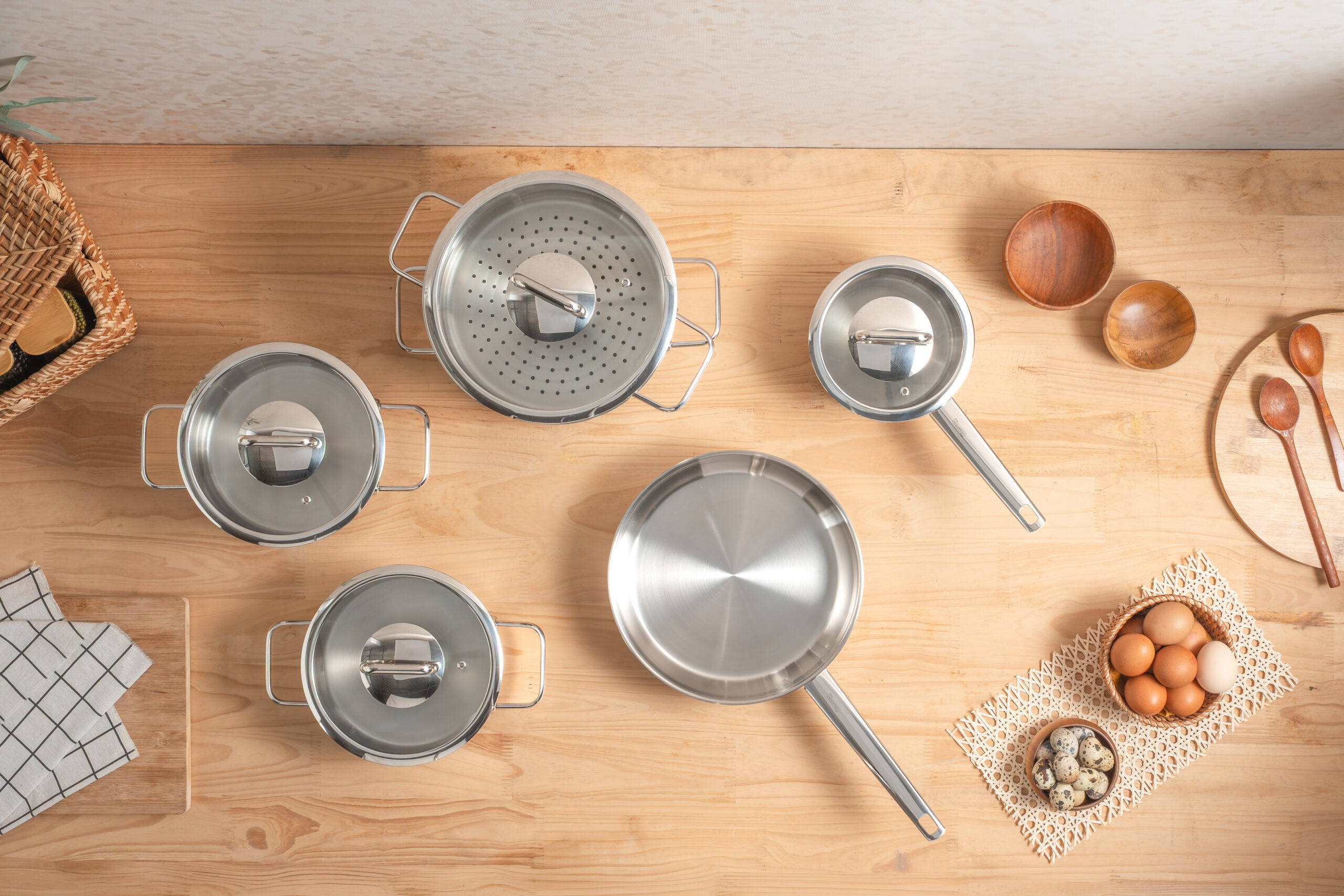 Bộ nồi Michelangelo Euroshine 6 món nắp kính gồm nồi, quánh, chảo và xửng hấp inox