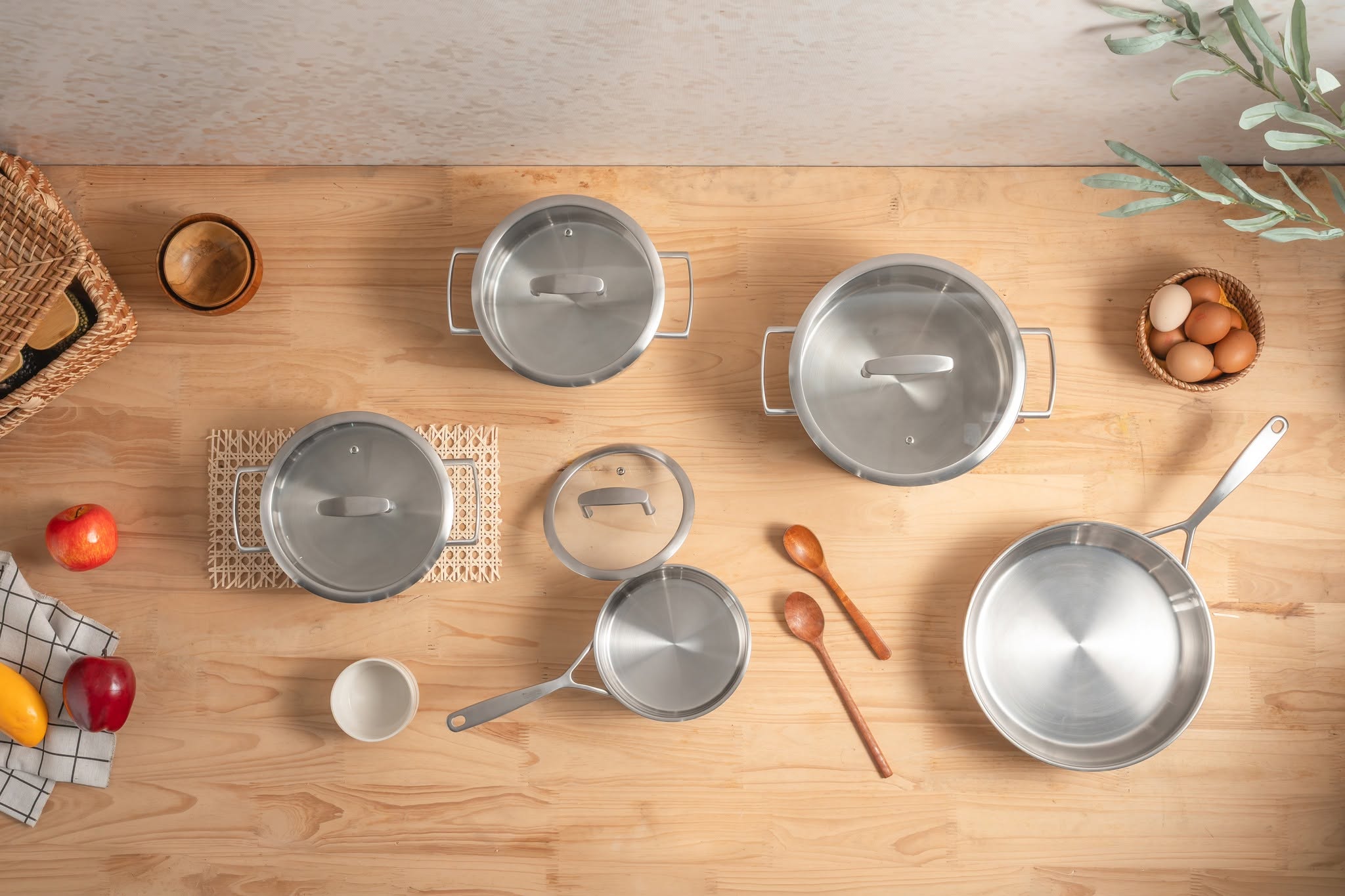 Bộ nồi Michelangelo Signature 5 món bằng inox 18/10 gồm nồi, quánh và chảo