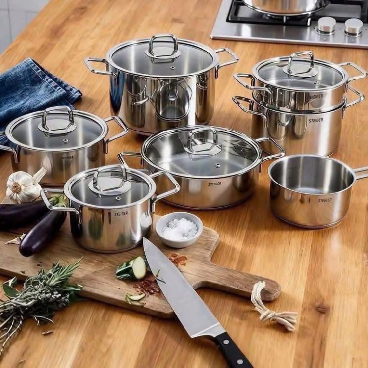 Bộ nồi inox Steiger Diamond 7 món | Inox cao cấp, đáy đa lớp