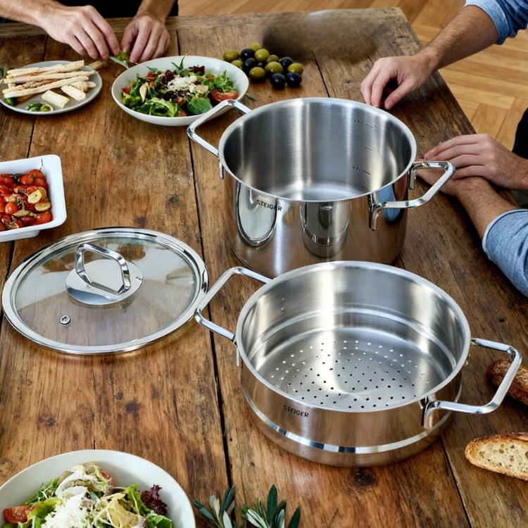 Bộ Nồi Steiger Diamond 7 món vung kính Chất liệu inox cao cấp bền đẹp và an toàn khi sử dụng