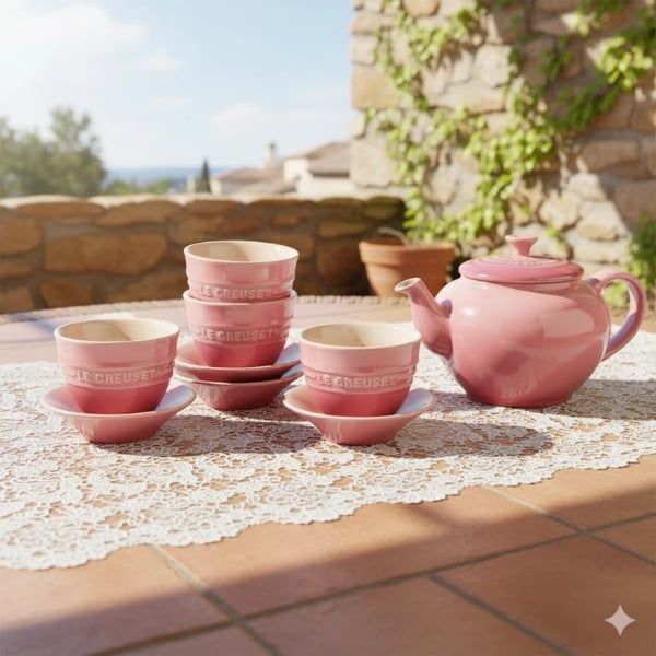 Bộ trà Le Creuset 9 món (4 tách chén, 1 ấm)&nbsp;chịu nhiệt và chịu lạnh, an toàn khi sử dụng trong lò vi sóng và máy rửa chén.