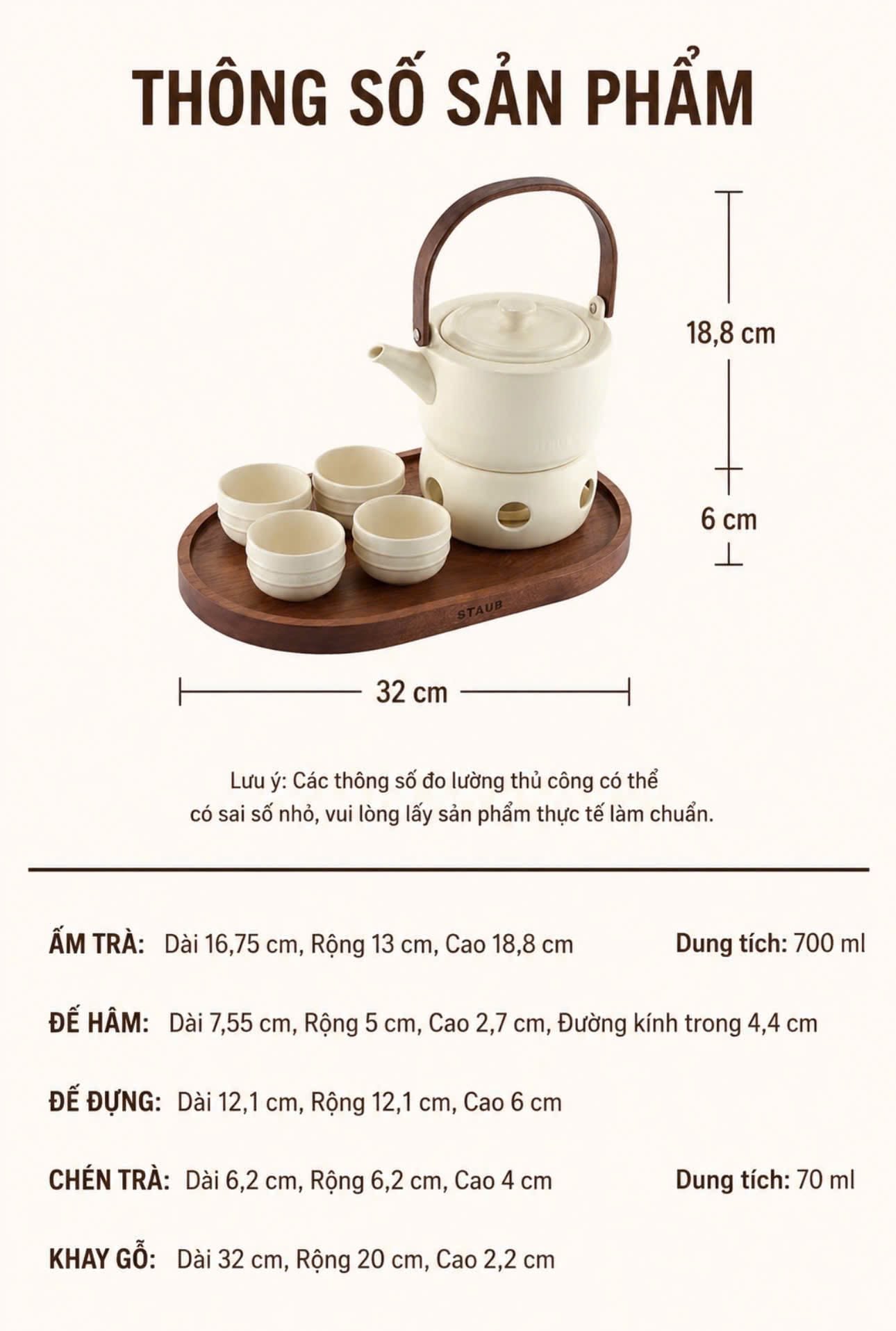 Bộ trà Staub Cast Iron Teapot Chất liệu gang tráng men giữ nhiệt tối ưu