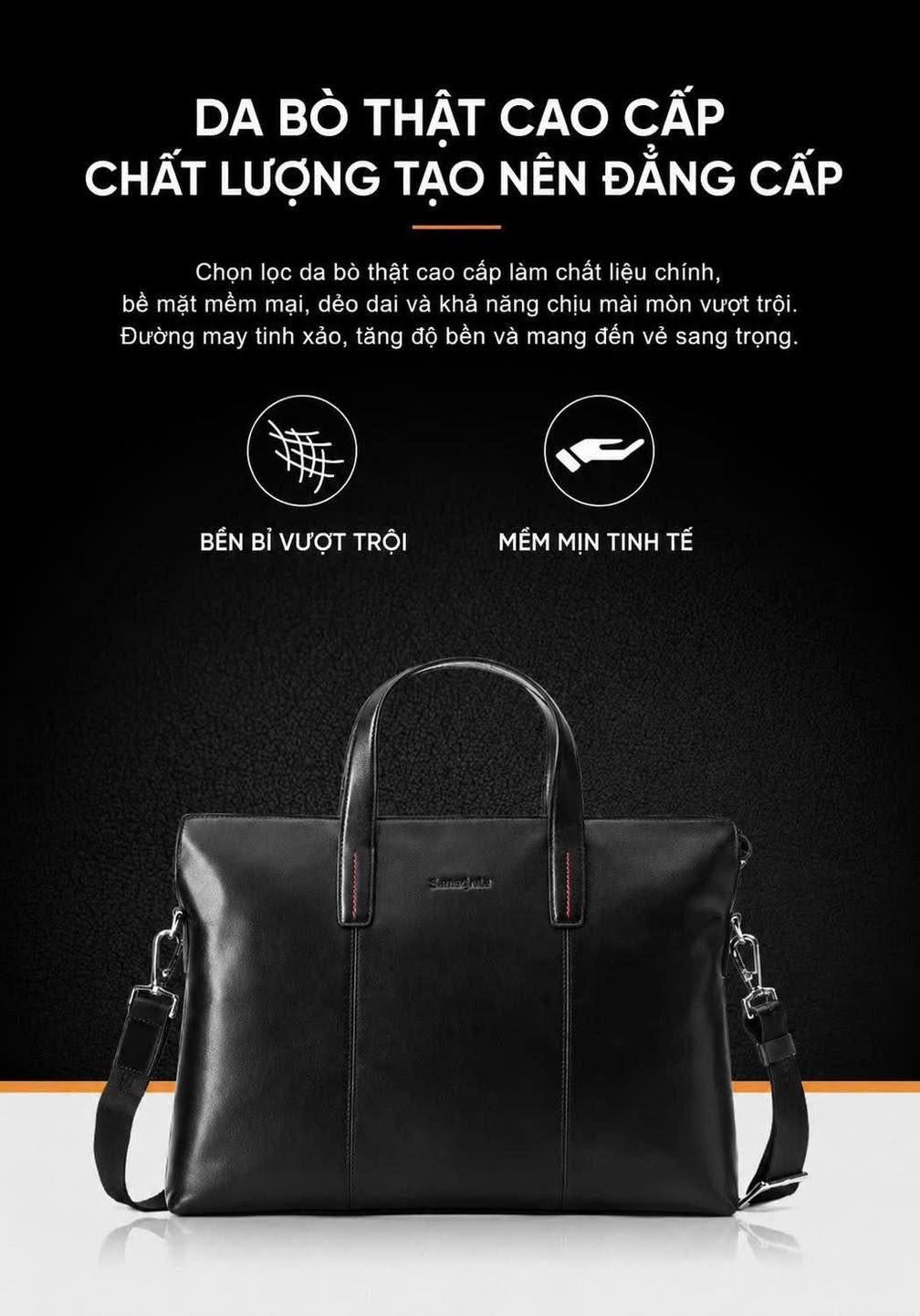 Cặp da thật Samsonite Cater Thương hiệu này nổi tiếng nhờ độ bền cao và kỹ thuật chế tác tinh xảo