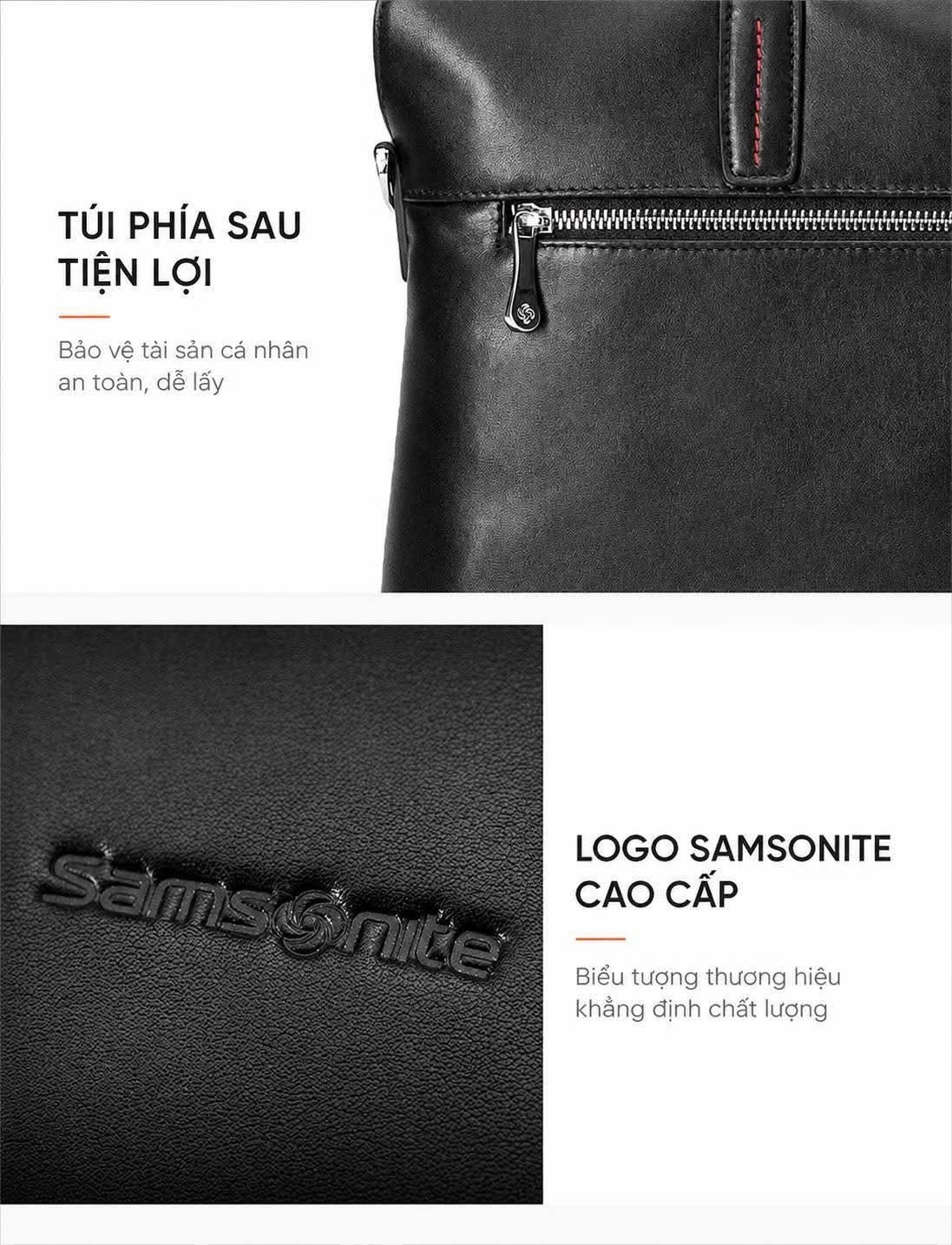 Cặp da thật Samsonite Cater Thương hiệu này nổi tiếng nhờ độ bền cao và kỹ thuật chế tác tinh xảo