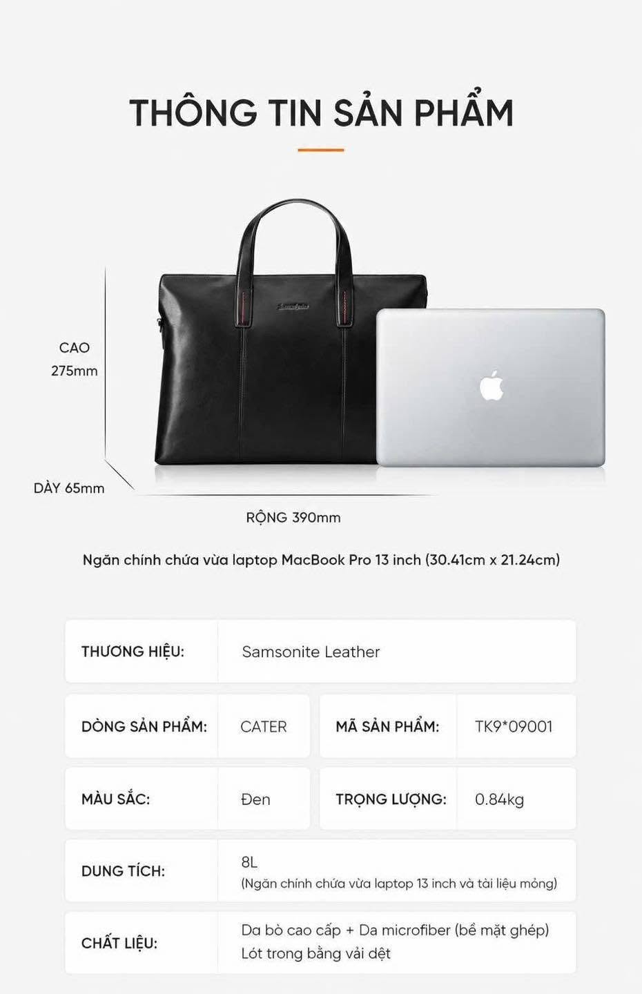 Cặp da thật Samsonite Cater Thương hiệu này nổi tiếng nhờ độ bền cao và kỹ thuật chế tác tinh xảo