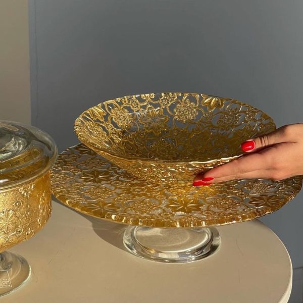 Chân bồng IVV Arabesque Gold Leaf 26cm -&nbsp;Đế đựng kẹo lá vàng