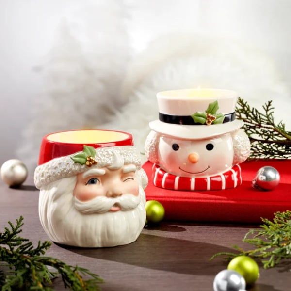 Chân nến Lenox Holiday hình người tuyết & ông già Noel - Nửa người tuyết, nửa người phát sáng,