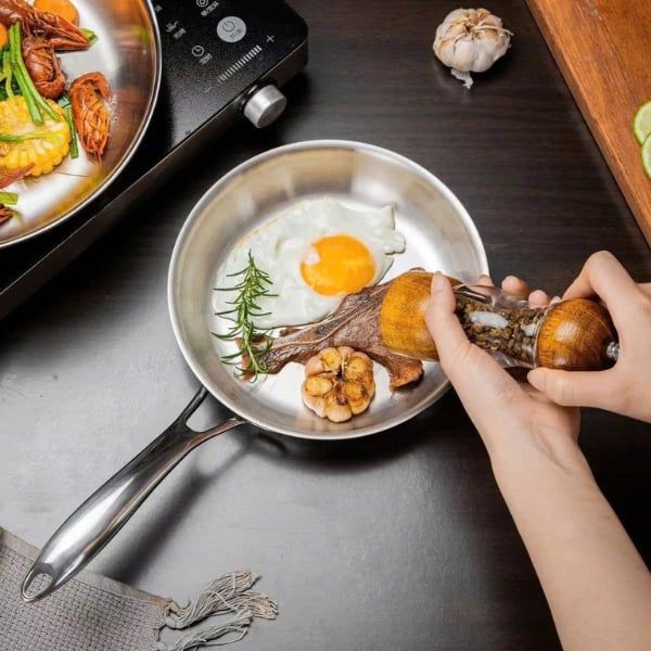 Chảo inox cán dài Oyatton 16cm/ 20cm -&nbsp;Chảo cạn&nbsp;inox 304 đúc nguyên khối chảo xào rán phù hợp với mọi loại bếp