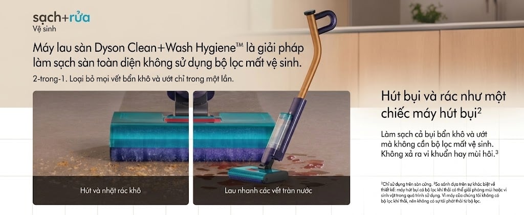 Máy lau nhà Dyson Clean + Wash hygene Hút bụi và mảnh vụn như máy hút bụi