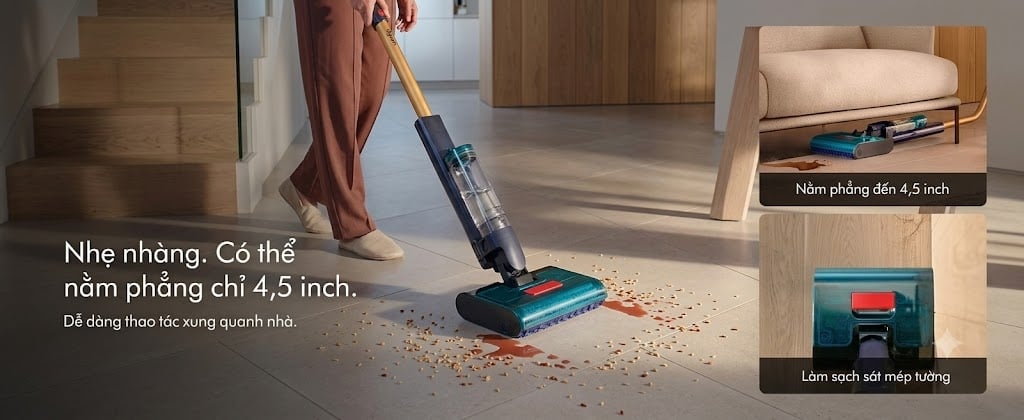 Máy lau nhà Dyson Clean + Wash hygene dành cho sàn cứng - Không dây, thời gian hoạt động 70 phút