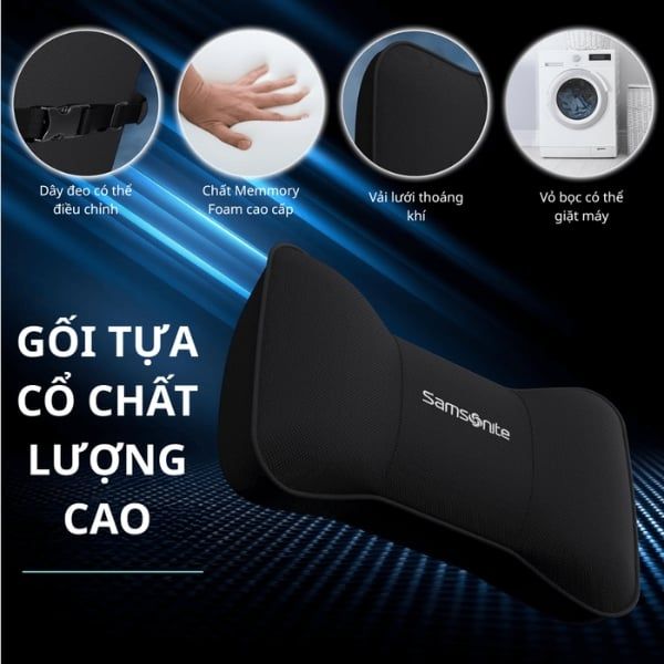 Gối tựa cổ du lịch Samsonite -&nbsp;Gối tựa đầu ghế ô tô bằng mút hoạt tính, hỗ trợ cổ tiện dụng khi lái xe