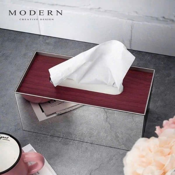 Hộp giấy ăn Modern inox gỗ 22x11cm