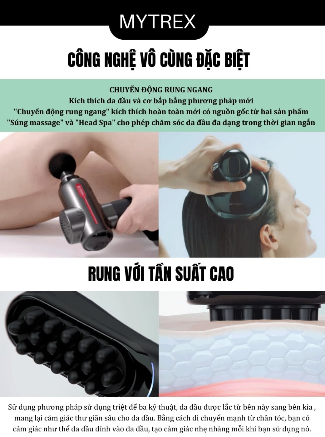 Lược massage đầu Mytrex Vido Chuyển động rung ngang&nbsp;Kích thích da đầu và cơ bắp bằng phương pháp mới