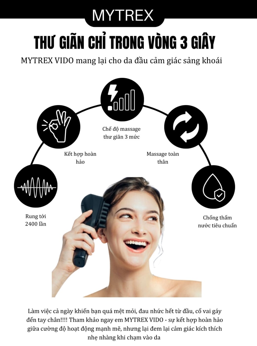 Lược massage đầu Mytrex Vido Massage da đầu sâu và giảm căng thẳng