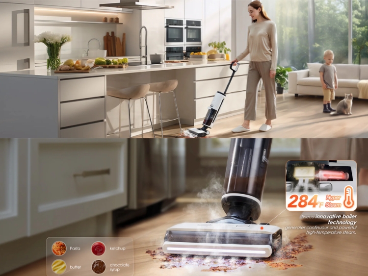 Máy hút bụi khô ướt tineco có khả năng làm sạch sâu bằng hơi nước ở nhiệt độ 284°F.
