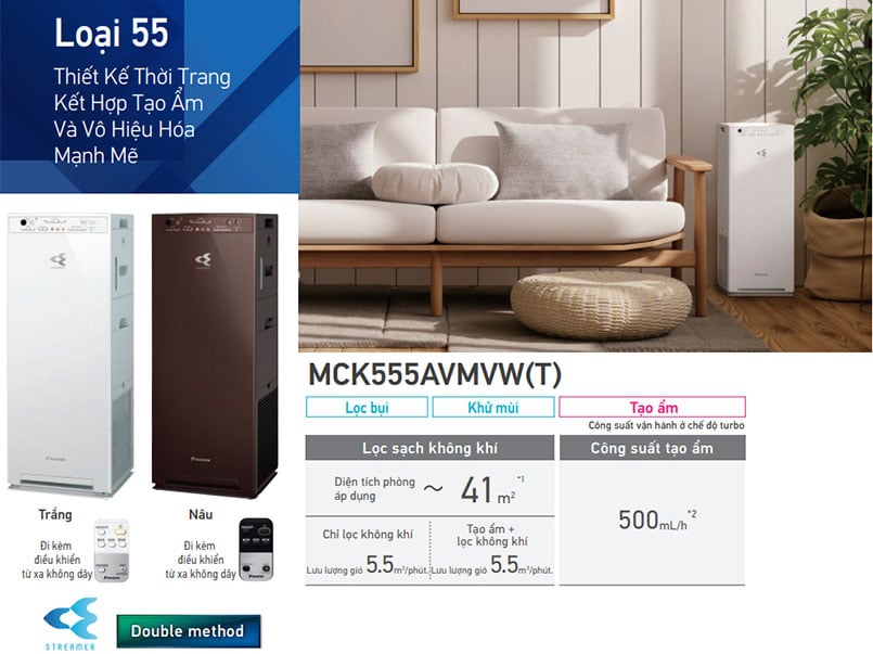 Máy lọc không khí Daikin MCK555AVMV Công Nghệ Lọc Không Khí Độc Quyền – Streamer và Ion Plasma
