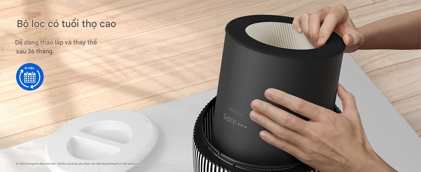 Máy lọc không khí Philips AC2220/10&nbsp;Series 2200 Bộ lọc HEPA 3 lớp giữ lại 99,97% các hạt siêu mịn.