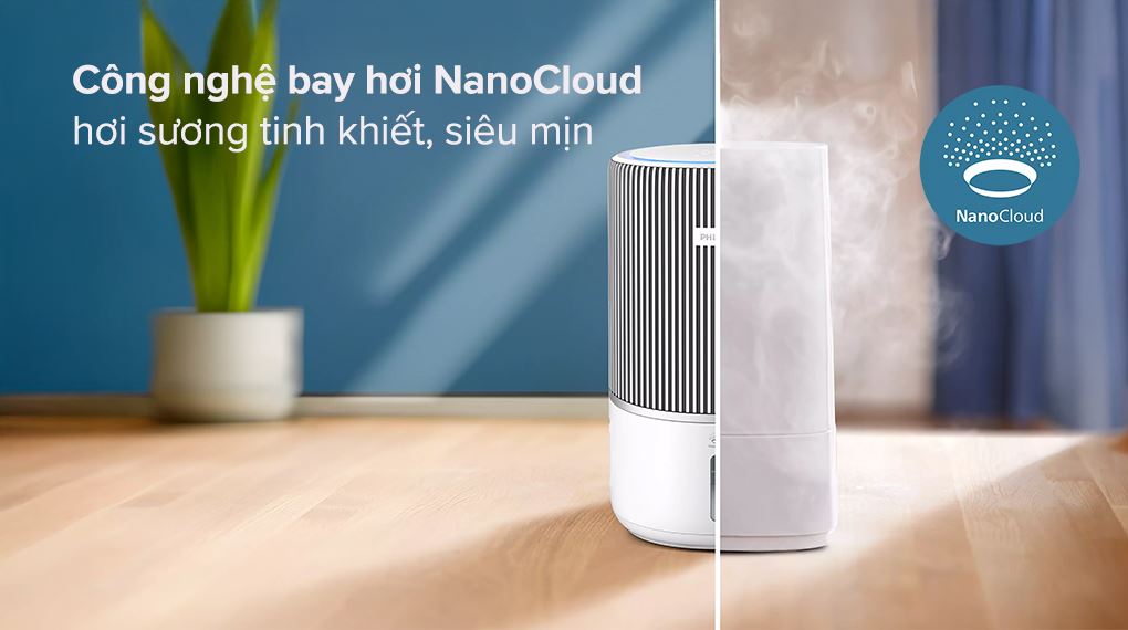 Máy lọc không khí Philips AC3420/10 43W Bình chứa nước 3,2 lít cho phép tạo ẩm liên tục đến 15 giờ.