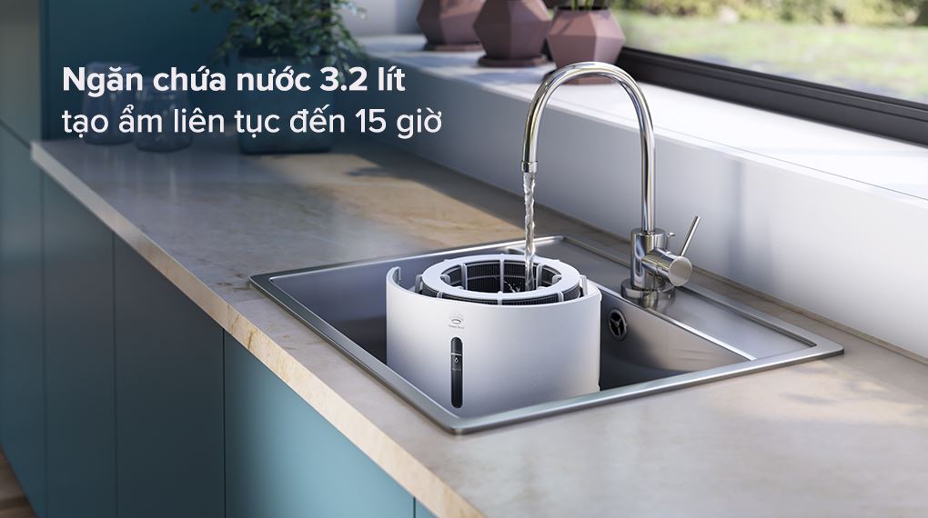 Máy lọc không khí Philips AC3420/10 43W Bình chứa nước 3,2 lít cho phép tạo ẩm liên tục đến 15 giờ.