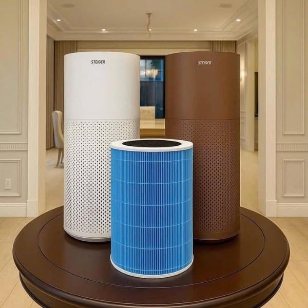 Máy lọc không khí Steiger STG3578/WH HEPA 360° 3 lớp lọc (HEPA H13 + than hoạt tính) – lọc sạch bụi mịn PM2.5