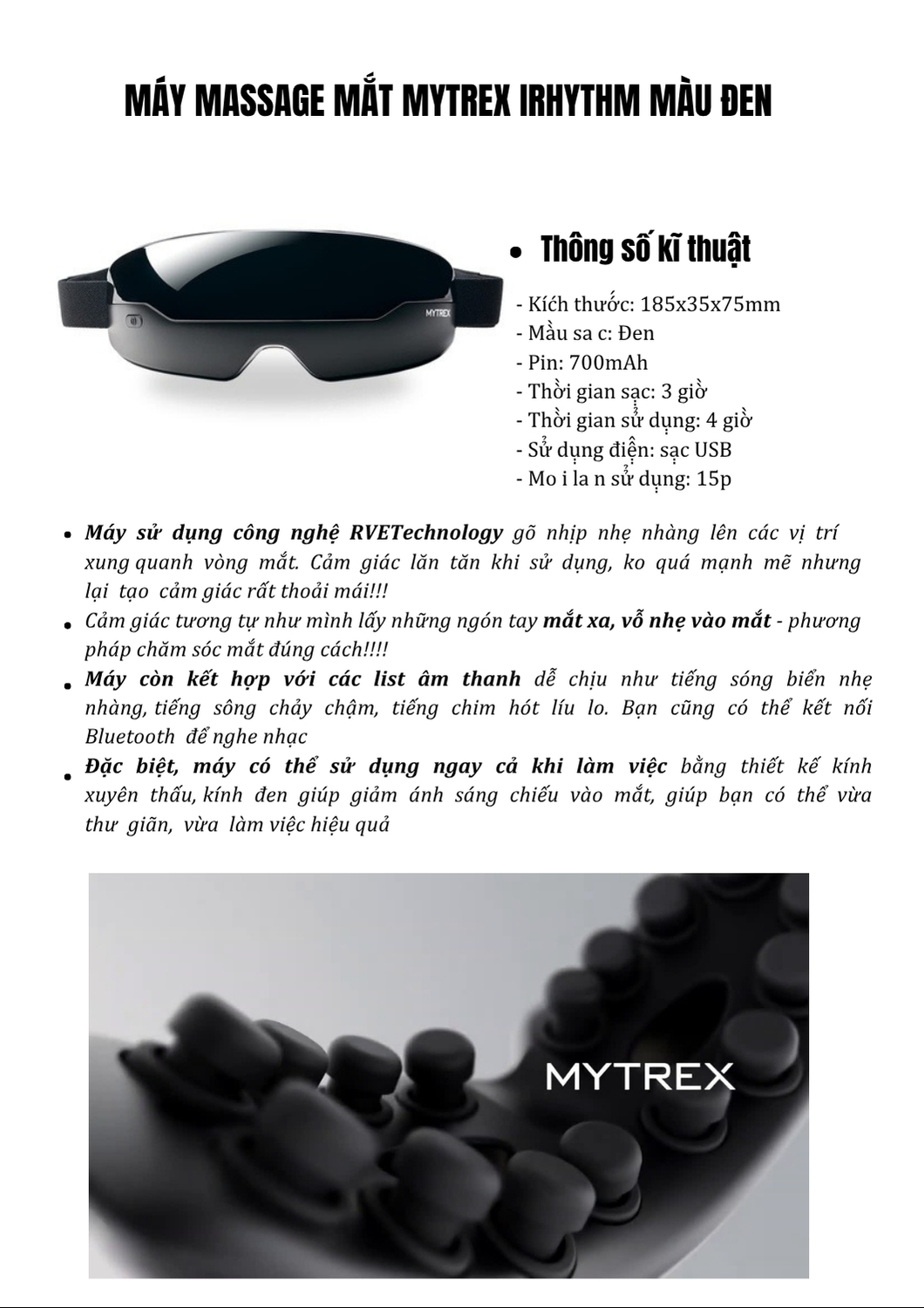 Máy massage mắt Mytrex Irythm Với 16 đầu massage mềm mại nhưng chắc chắn, có thể xoay trong phạm vi 120 độ