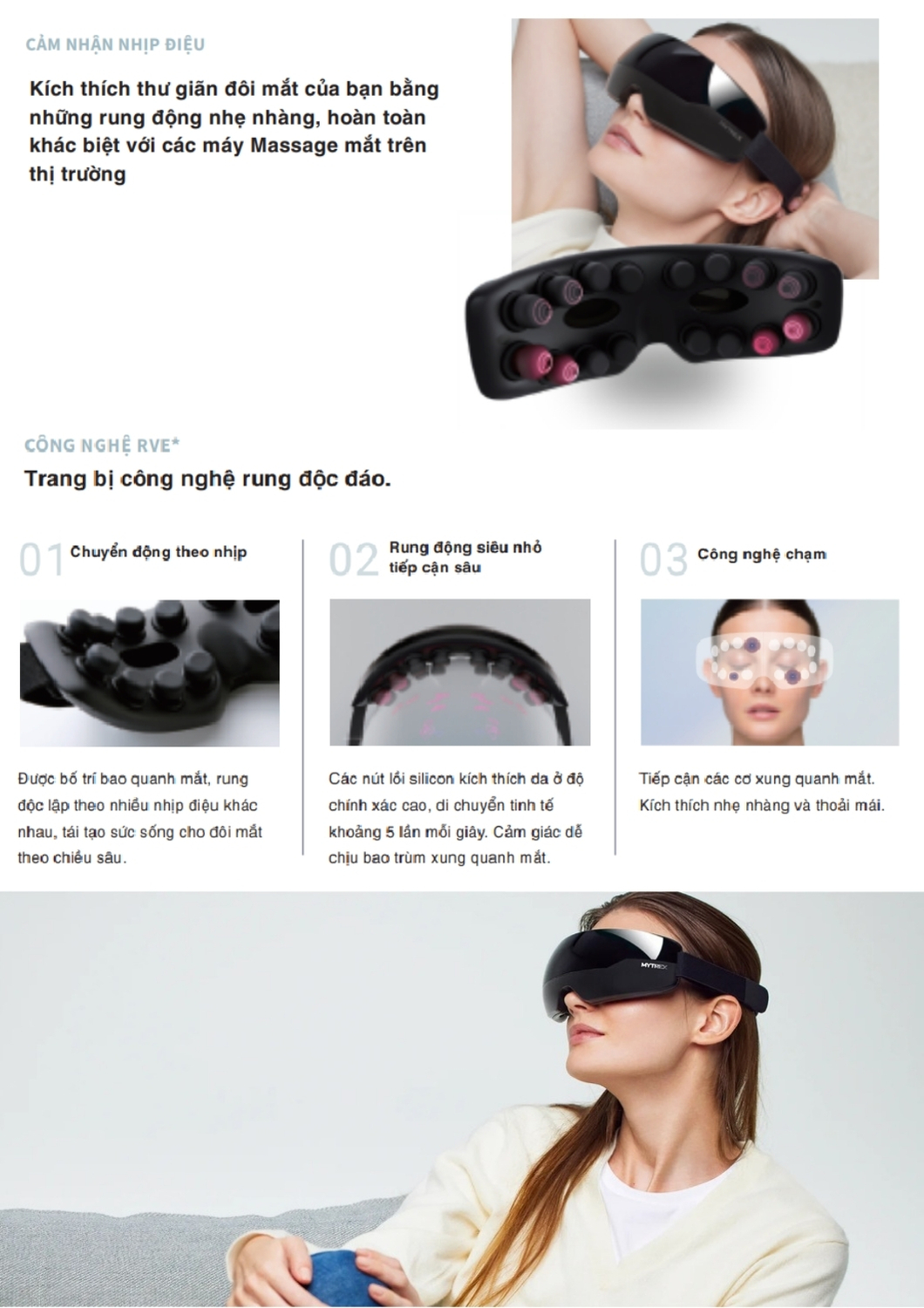 Máy massage mắt Mytrex Irythm Dễ dàng giúp thư giãn vùng mắt chỉ bằng cách đeo vào. Trải nghiệm rung động chưa từng có.