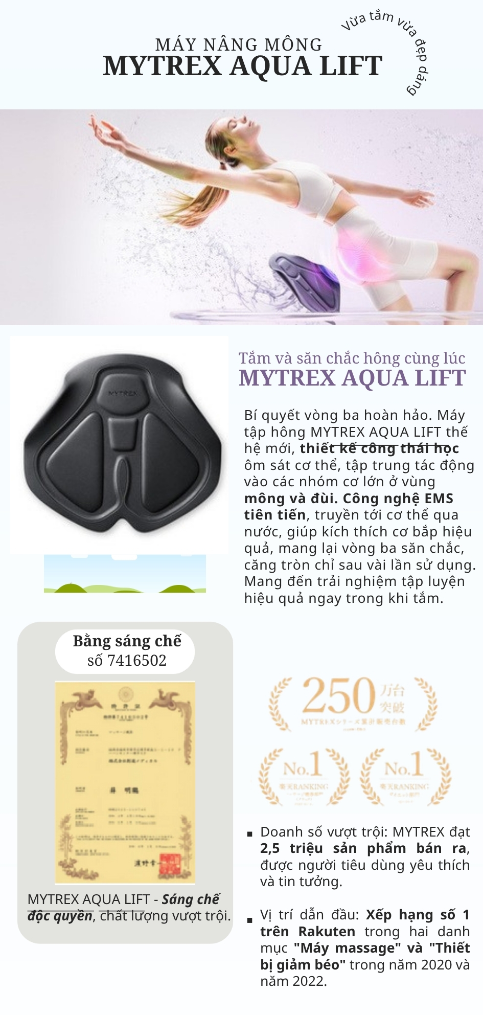 Máy nâng cơ mông Mytrex Aqua Lift&nbsp;là một thiết bị kích thích cơ điện rất tốt, được thiết kế đặc biệt cho các cơ ở mông và đùi trên