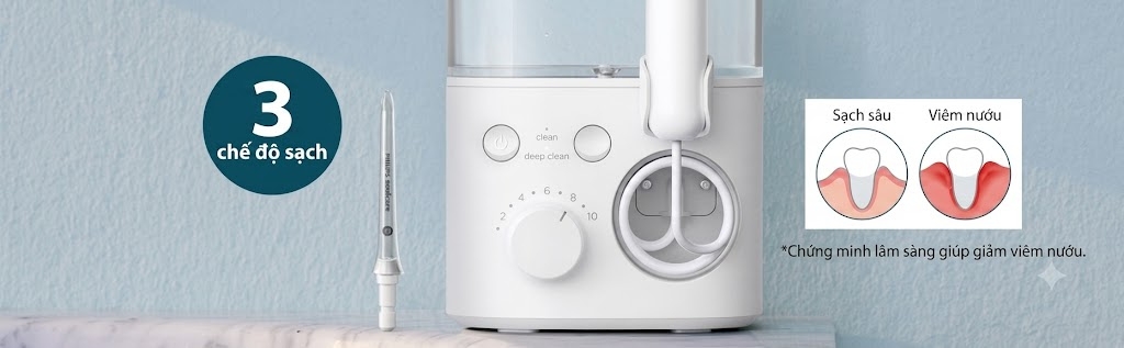 Máy tăm nước Philips HX3711/20 - Philips Sonicare 3000, 2 đầu phun, màu trắng