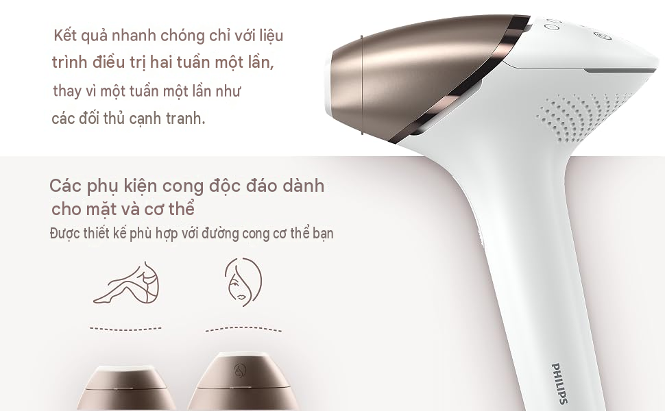 Máy triệt lông Philips Lumea IPL Series 8000 BRI945/00 với 2 đầu triệt (Face & Body)&nbsp;với công nghệ SenseIQ có hai đầu gắn thông minh dành cho cơ thể và mặt