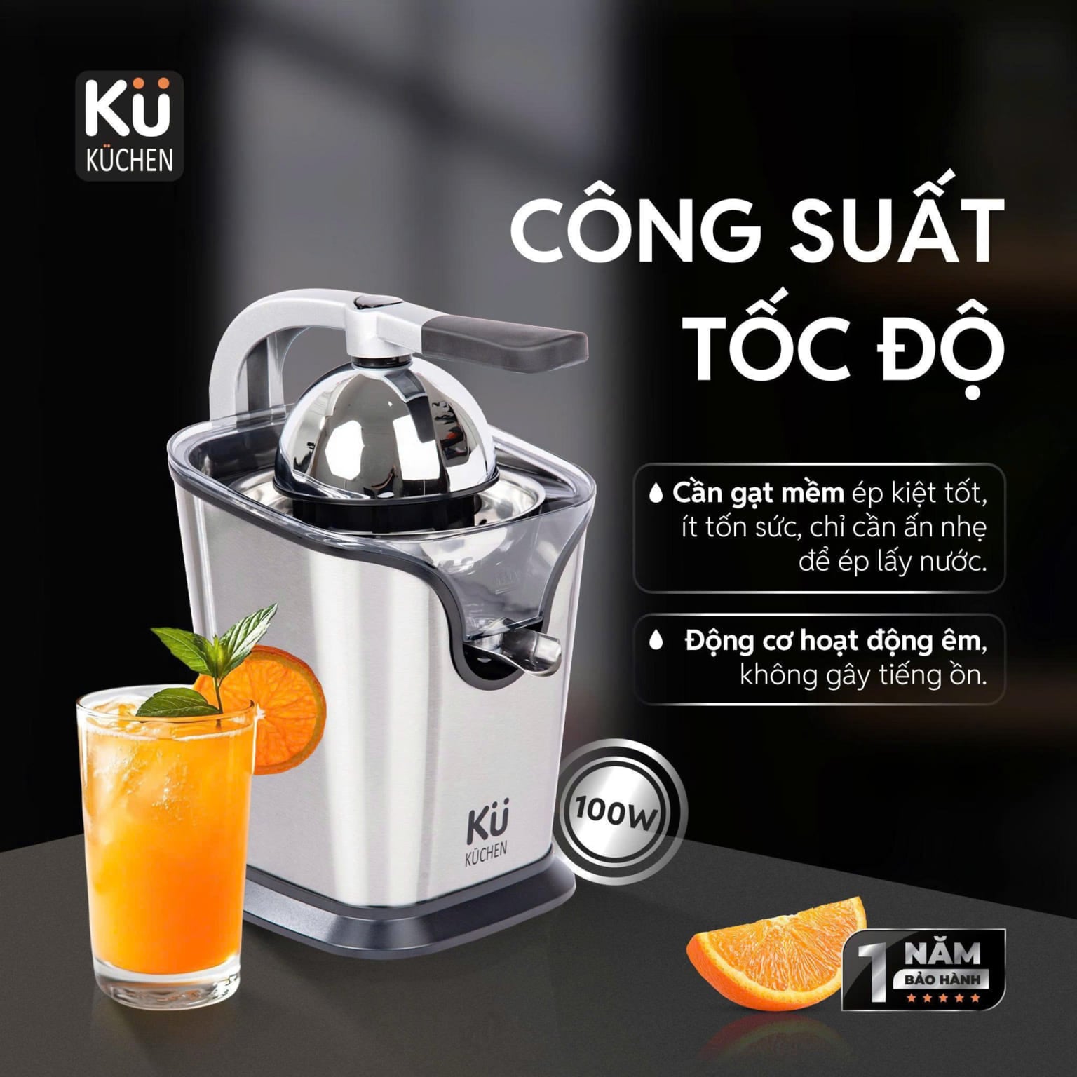 Küchen KU 2401 hoạt động bằng động cơ điện công suất 100W