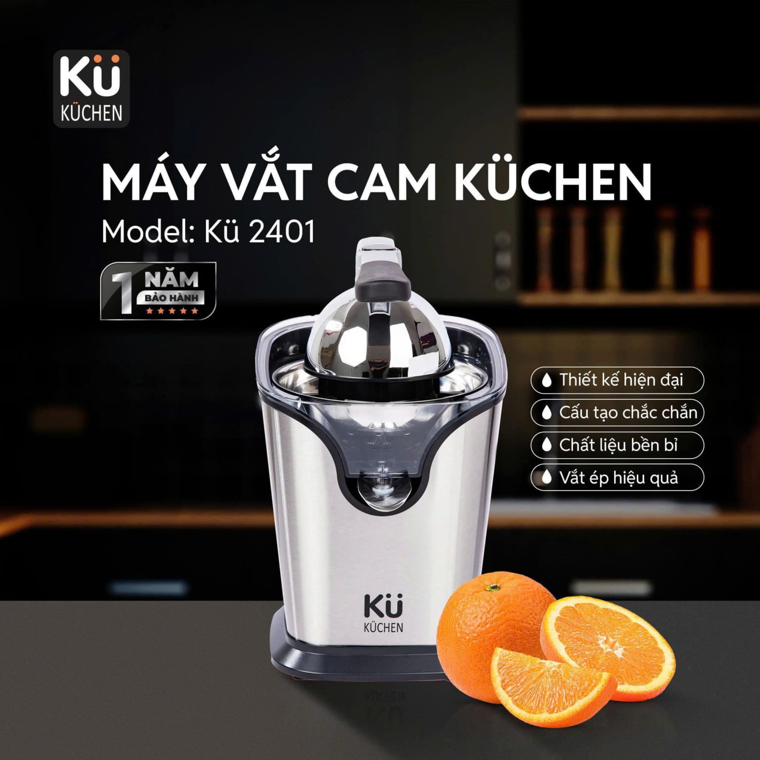 Máy vắt cam Küchen KU 2401 Cần gạt tự động ép, ít tốn sức