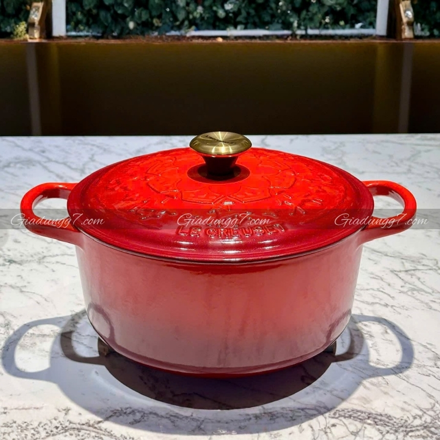 Nồi gang Le Creuset 22cm 3.3L nắp bát mã hoàn hảo để nấu súp, món hầm, cơm và nhiều món khác