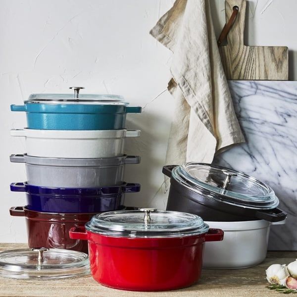 Nồi gang Staub vung kính 24cm 3.7L quai đôi cỡ lớn và lớp hoàn thiện tuyệt đẹp