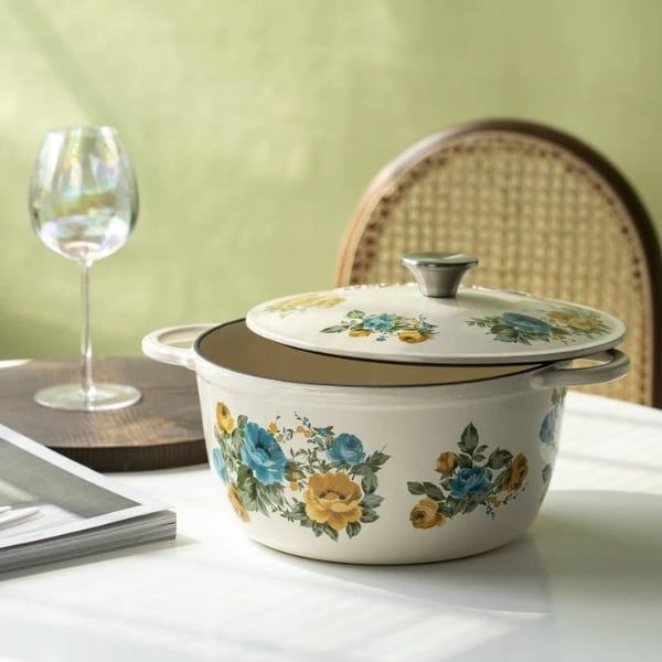 Nồi gang tráng men Pioneer Woman Rose Shadow 21cm/ 25cm Nấu ăn đa năng