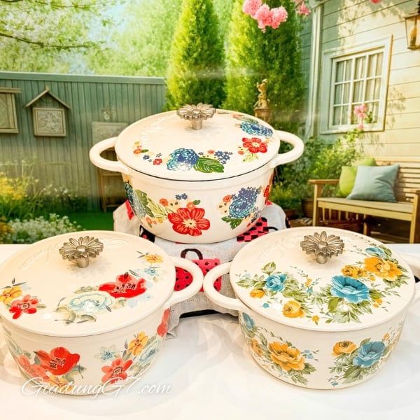 Nồi gang tráng men Pioneer Woman Rose Shadow 21cm/ 25cm Kết cấu bền bỉ