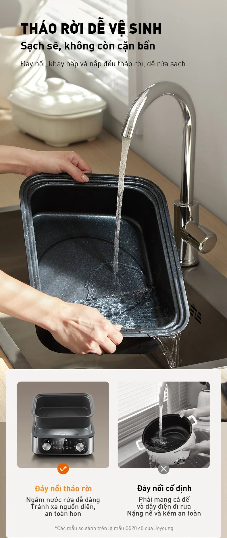 Đáy Nồi Tháo Rời Tiện Lợi, Dễ Dàng Vệ Sinh