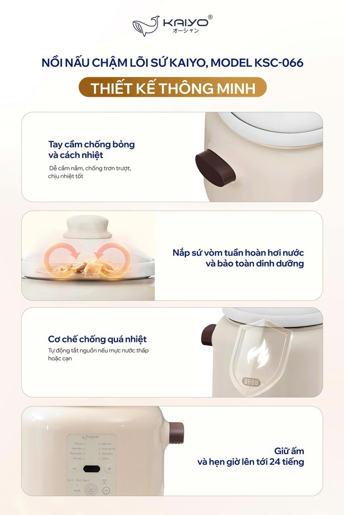 nồi nấu chậm Kaiyo KSC-066 Công nghệ nấu chậm bảo toàn trọn vẹn vitamin và khoáng chất