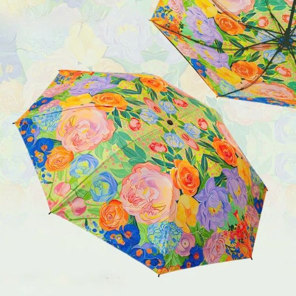 Ô cầm tay Racekish chống tia UV họa tiết hoa lá đẹp mắt dành cho những ai yêu thiên nhiên và hội họa.